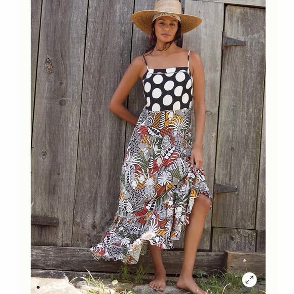 FARM Rio Dresses & Skirts - Farm Rio for Anthropologie Tiered Cover Up Maxi Dress Polka Dot Tropical Print L